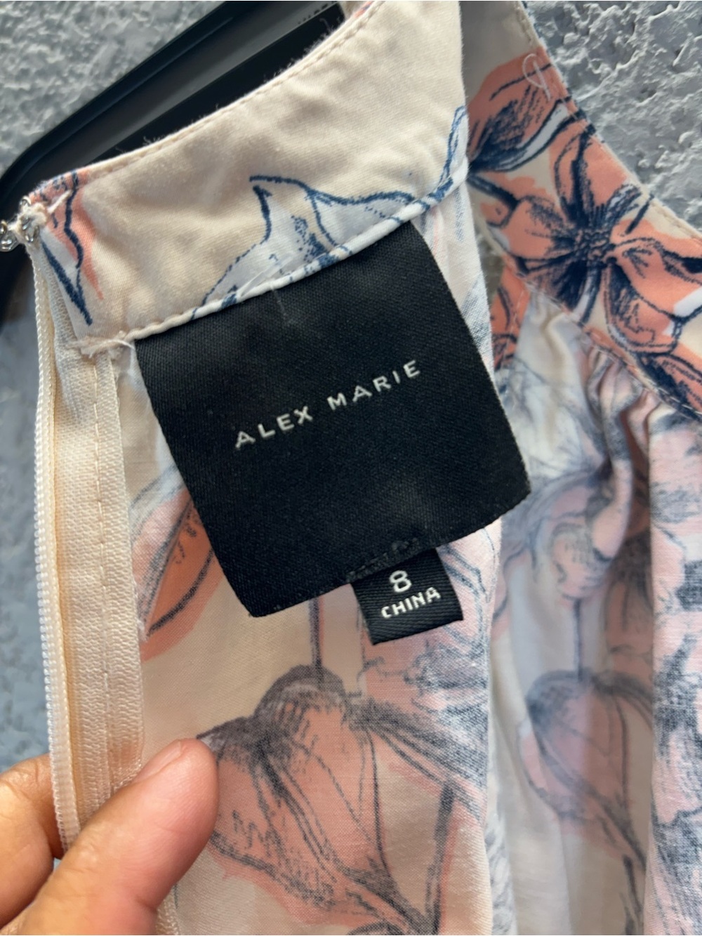 Alex Marie Cream Floral Halter Mini Dress with Blush and Navy Print - Picture 3 of 6